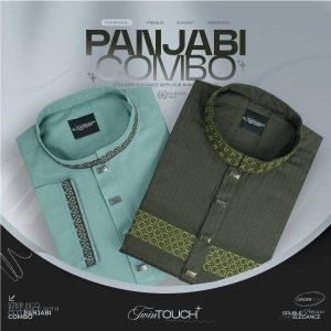 Premium Cotton Panjabi Combo 2 Pcs - Mint & Olive